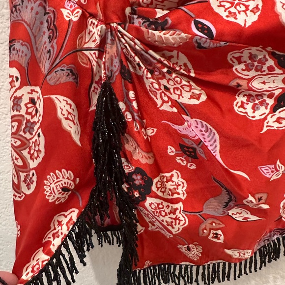 Cinq A Sept Avalyn Beaded Fringe Floral Print Charmeuse Minidress in Red Women 6 - Picture 11 of 11